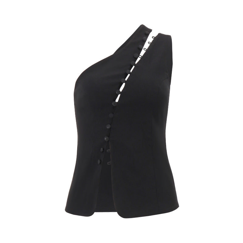 Damen Asymmetrisches Blusenshirt mit Knopfdetails Drune