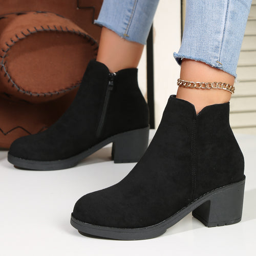 Damen nan elegante Stiefelette mit mittelhohem Blockabsatz, seitlichem Reißverschluss und gepolstertem Komfortfußbett Drune