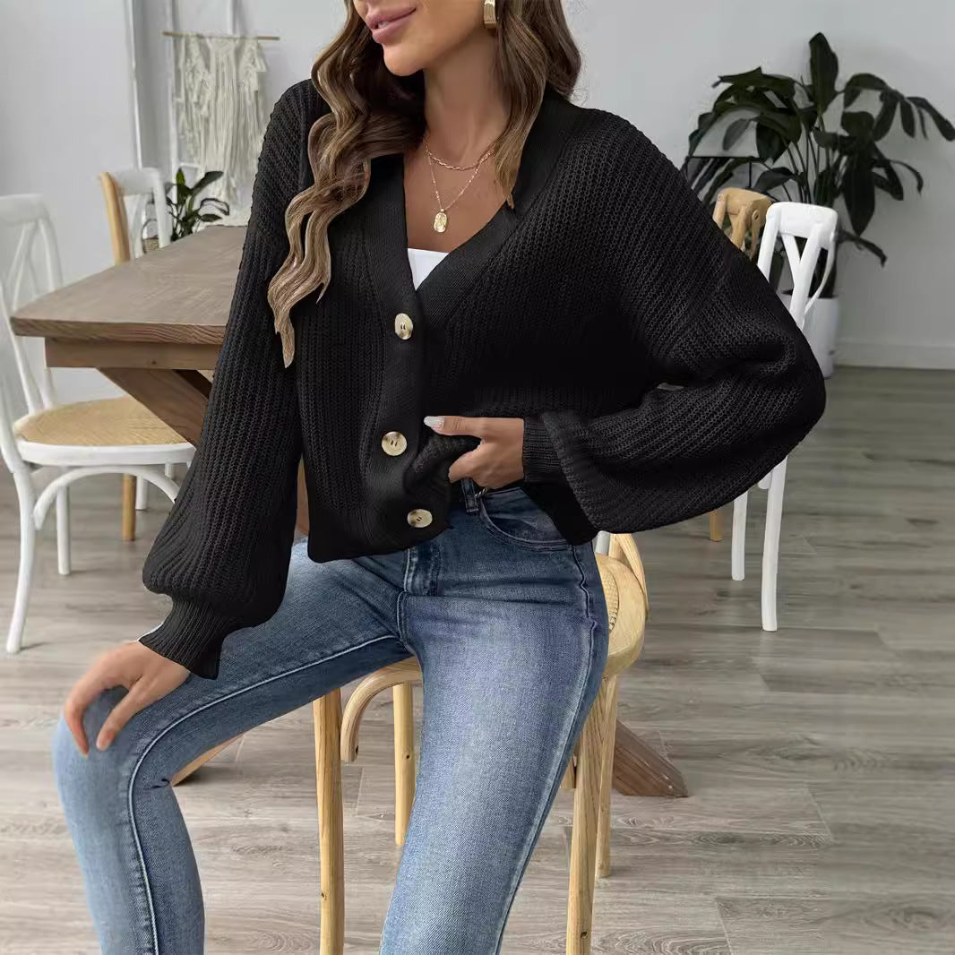 Damen lässige Strickjacke mit eleganter Knopfleiste und weitem Schnitt Drune
