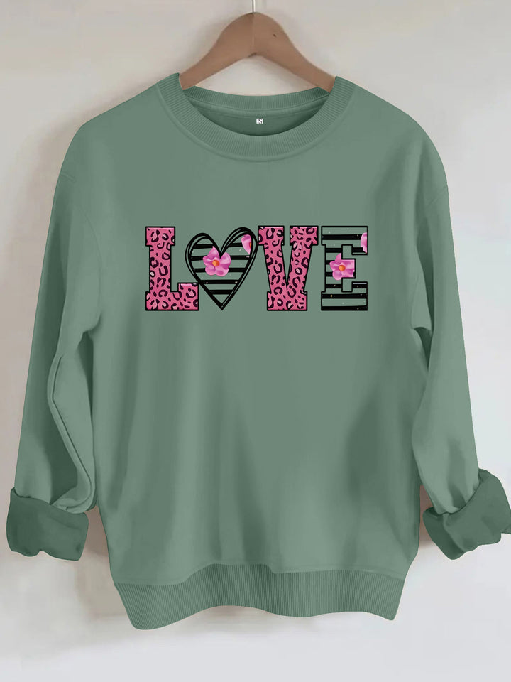 Damen Sweatshirt mit modernem Leopardenherz-Design und komfortablem Schnitt Drune