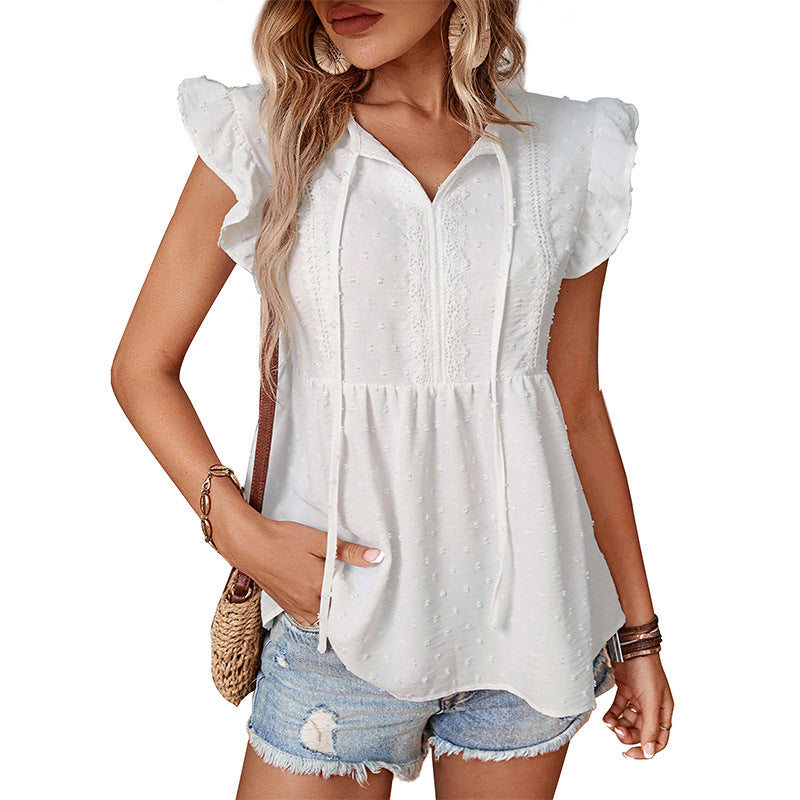 Damen luftige Bluse mit Rüschendetails und modischem Schnitt Drune