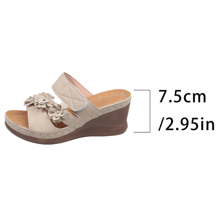Damen Wedge-Sandaletten mit floralem Dekor und komfortablem Korkfußbett Drune