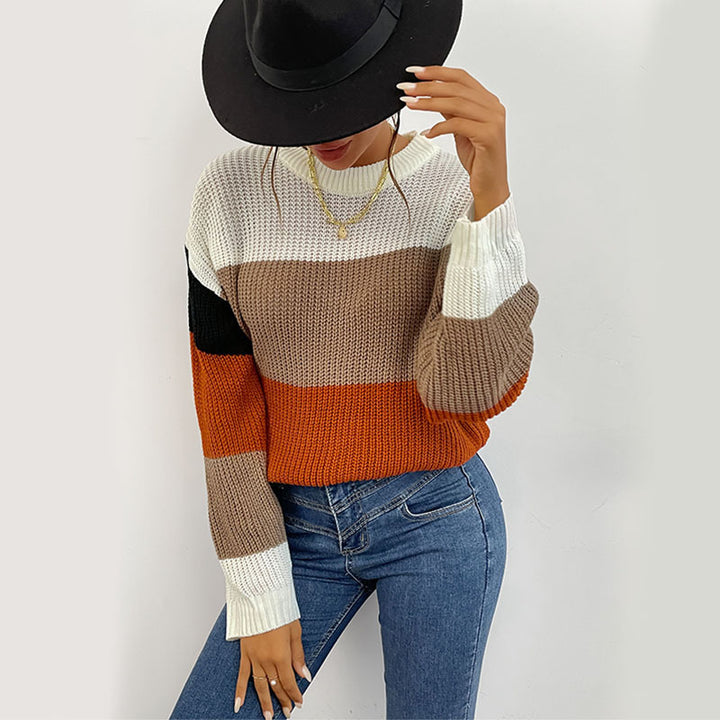 Damen gemütlicher Pullover mit modernem Blockstreifenmuster Drune