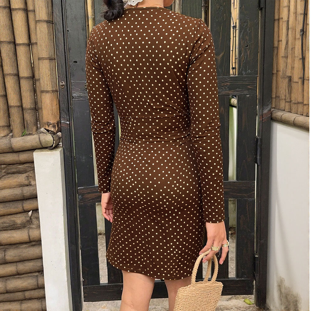 Damen Minikleid mit elegantem V-Ausschnitt und verspieltem Pünktchenmuster Drune