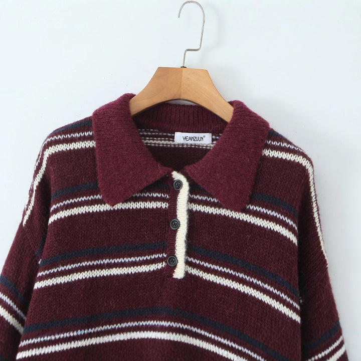 Damen lässiger Strickpullover mit stylischem Kragen Drune