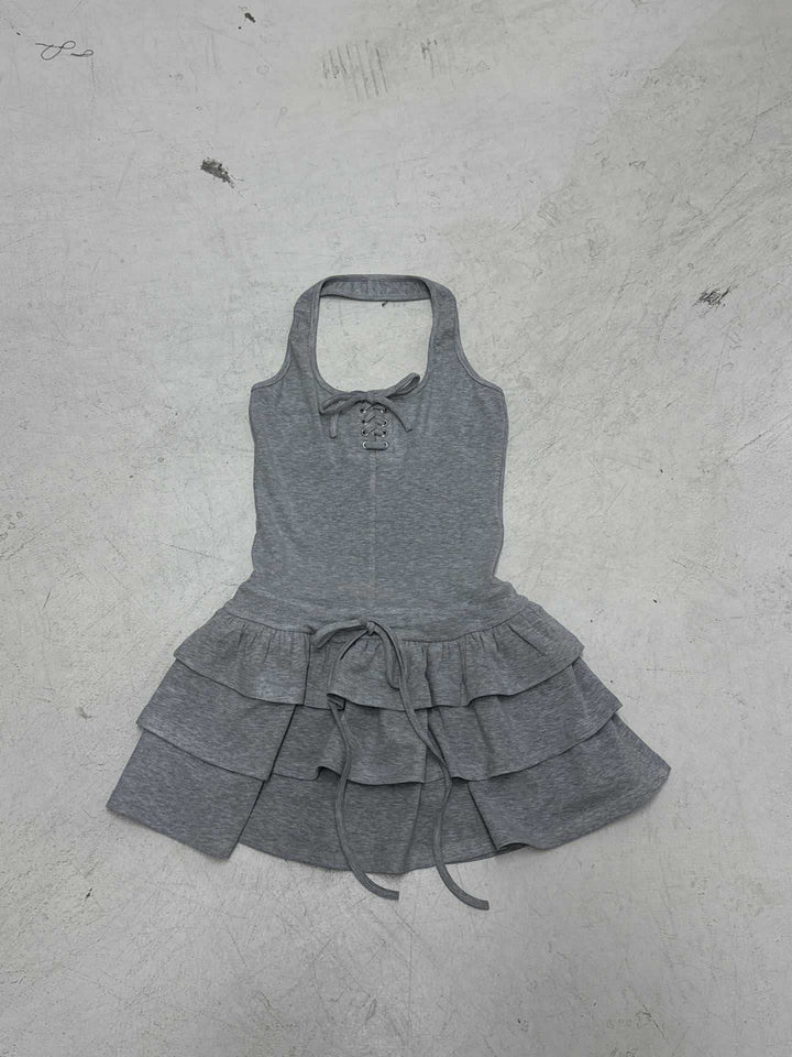 Damen sportliches Sommerkleid mit Rüschendesign und raffinierter Schnürung Drune
