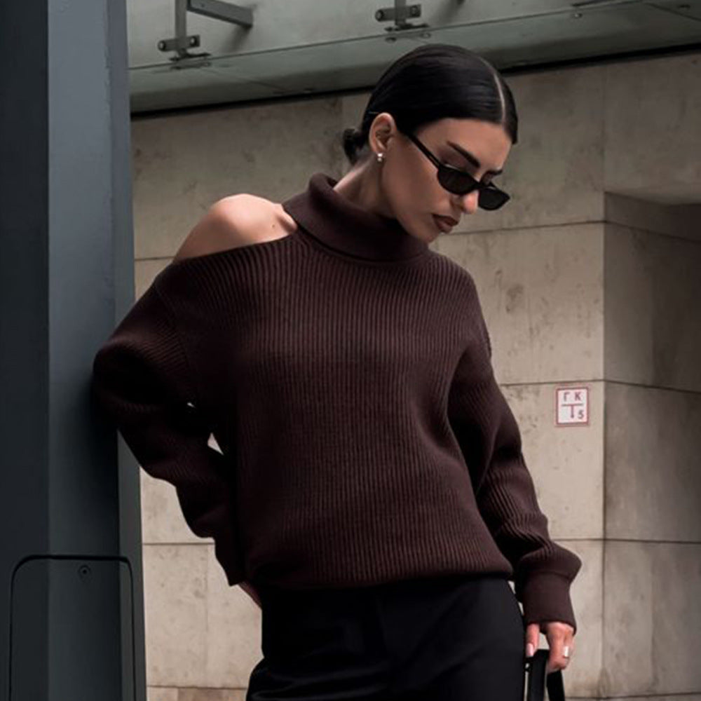 Damen Lockere Rollkragenpullover aus weichem Strickmaterial Drune