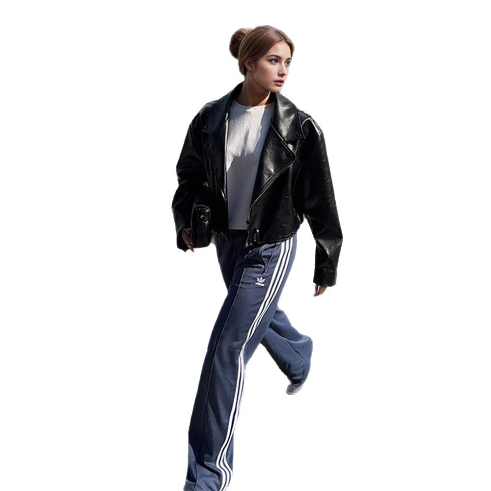 Damen modische Kunstlederjacke mit oversized Schnitt Drune