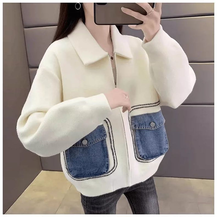 Damen modische Oberjacke mit auffälligen Denim-Taschen Drune