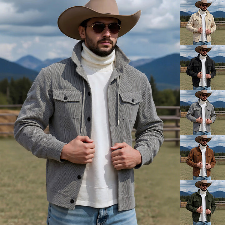 Herren nan gerippte Cord-Überhemdjacke mit Kapuze, Brustklappen und durchgehender Knopfleiste Drune