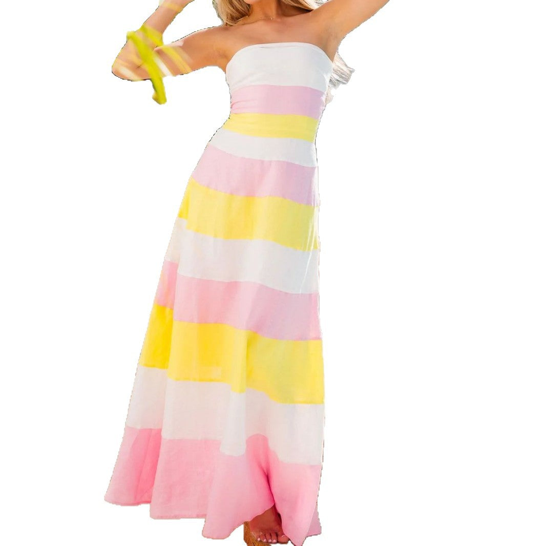 Damen Sommermaxikleid mit modischem Streifenmuster Drune