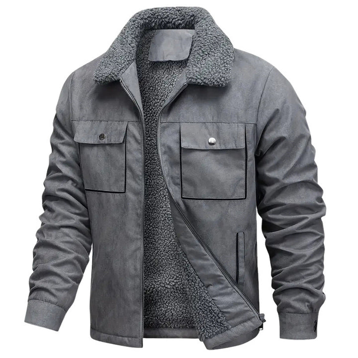 Herren nan sherpagefütterte Workerjacke in Wildlederoptik mit Klappbrusttaschen und Reißverschluss Drune
