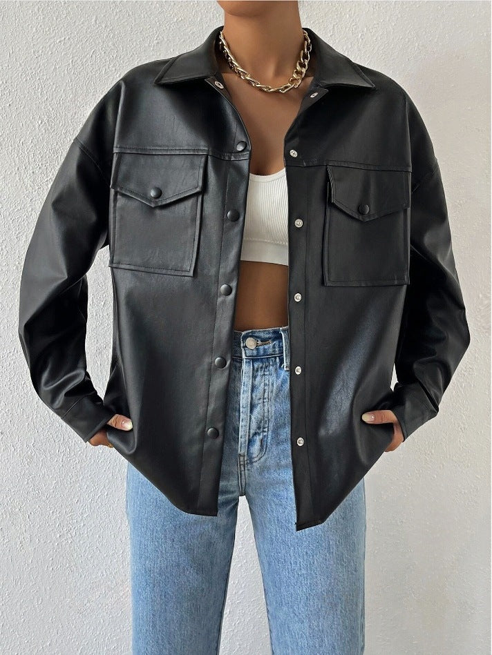 Damen Kunstleder Overshirt Drune
