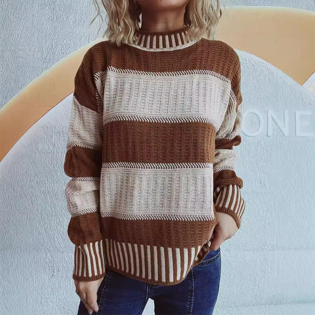 Damen lässiger Strickpullover mit modernem Streifenmuster und warmem Material Drune