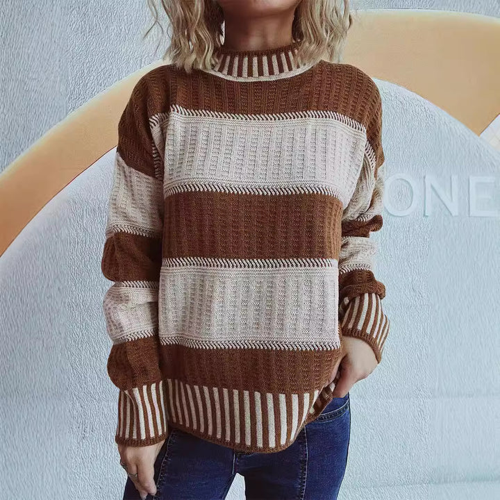 Damen lässiger Strickpullover mit modernem Streifenmuster und warmem Material Drune