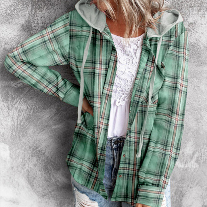 Damen lässige Flanelljacke mit Kapuze Drune
