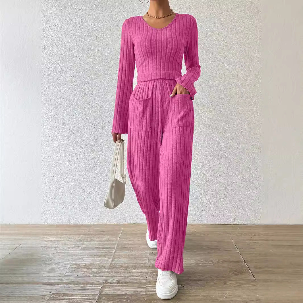 Damen Lässiger Strickanzug mit Taschen Drune