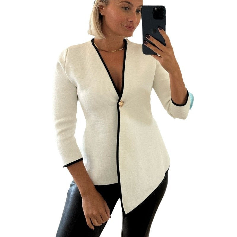 Damen elegante Jacke mit asymmetrischem Schnitt und metallischem Knopf Drune