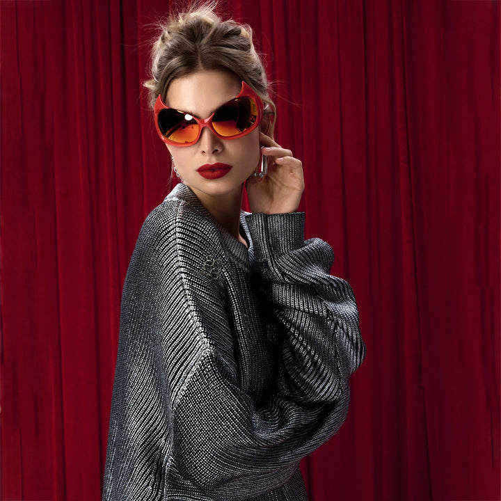 Damen Oversized Strickpullover mit glitzernden Akzenten Drune