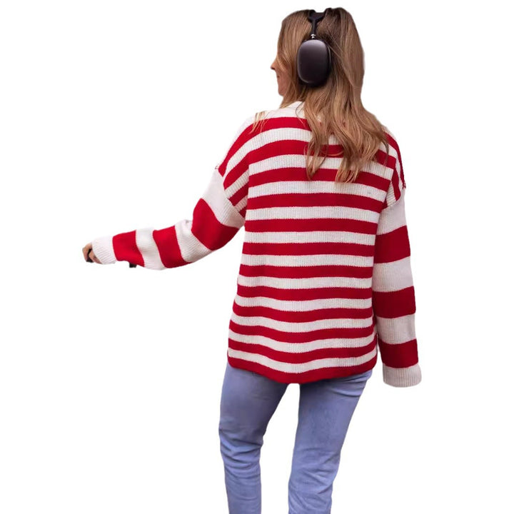 Damen lässiger Streifenpullover mit weitem Schnitt und gemütlichem Material Drune