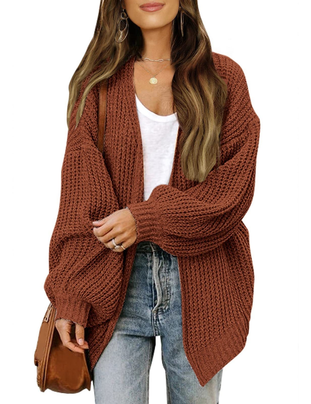 Damen Empfindlicher Grobstrick-Cardigan mit schillernden Ärmeln Drune