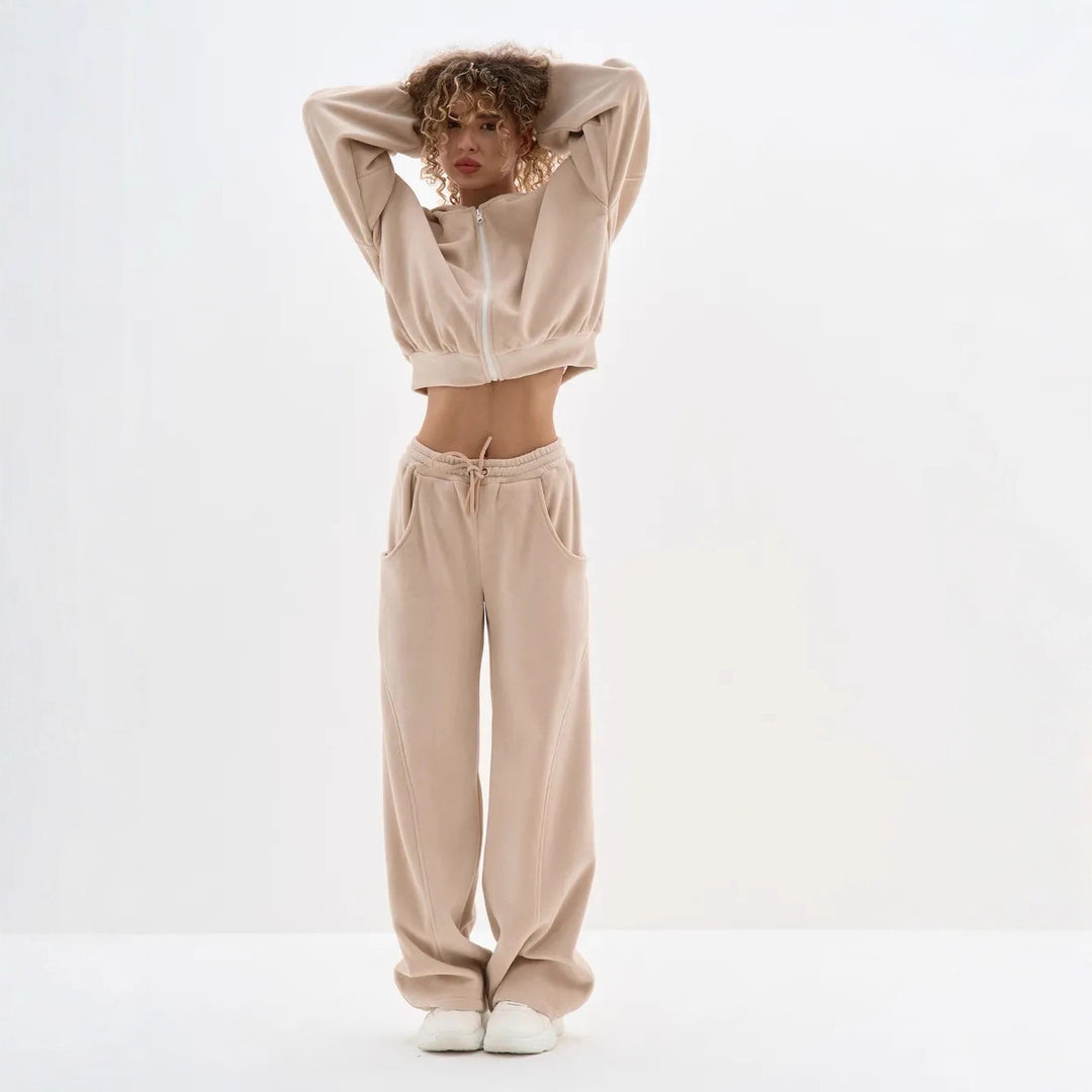 Damen Kuscheliges Freizeit-Set mit Zip-Hoodie und Jogginghose Drune