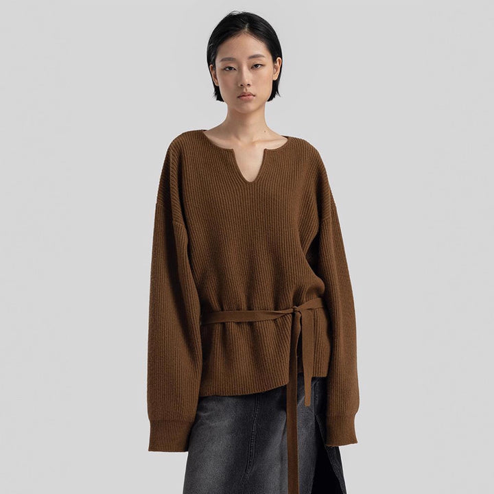 Damen lässiges Strickoberteil mit V-Ausschnitt Drune