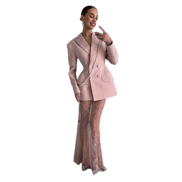 Damen eleganter Blazer mit tailliertem Schnitt und Doppelreiher Drune