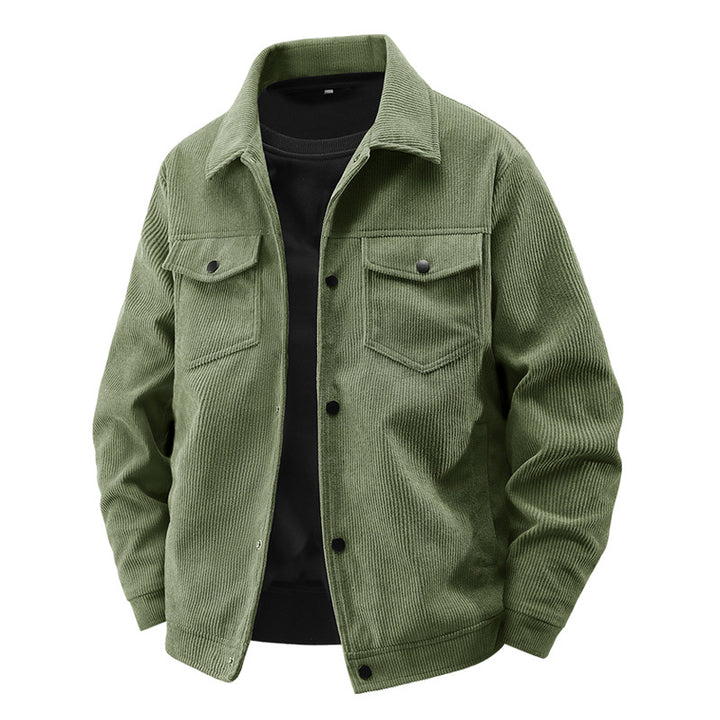 Herren nan gefütterte Kordjacke im Trucker-Stil mit Druckknopfverschluss und aufgesetzten Brusttaschen Drune