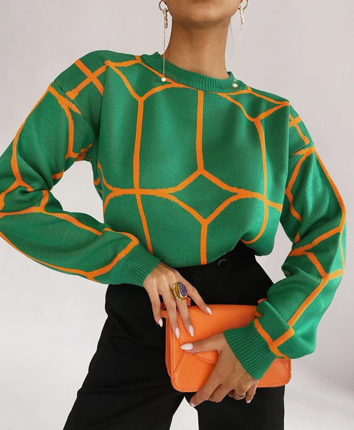 Damen eleganter Pullover mit modernem geometrischem Muster Drune