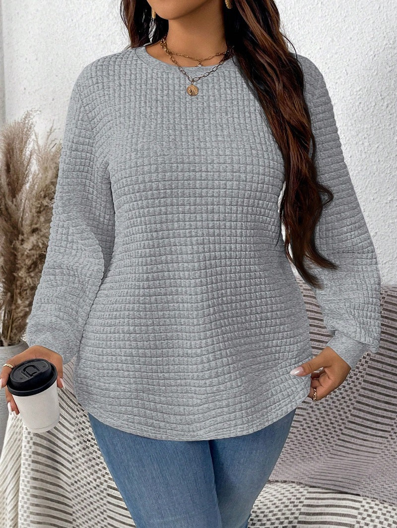 Damen nan Waffelstrick Longsleeve mit Rundhalsausschnitt, leicht A-Linien-Schnitt und gerippten Bündchen Drune