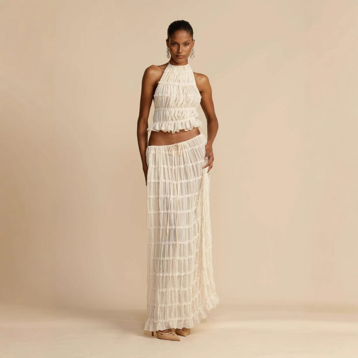 Damen Maxikleid mit gerafftem Oberteil und elegantem Taillenauschnitt Drune