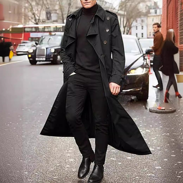 Herren langer Trenchcoat mit modernem Schnitt und praktischen Taschen Drune