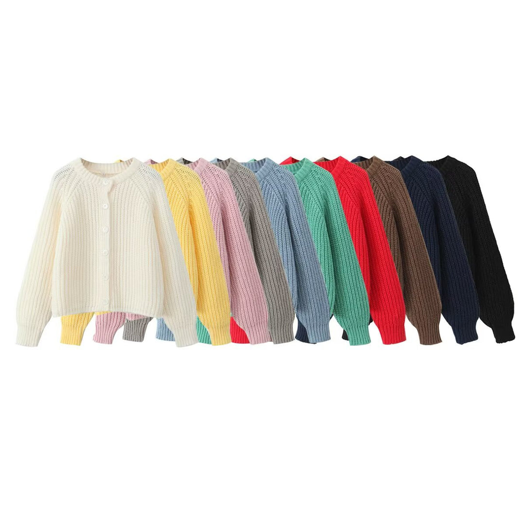 Damen nan grob gestrickte Raglan-Cardigan mit Ballonärmeln und durchgehender Knopfleiste Drune