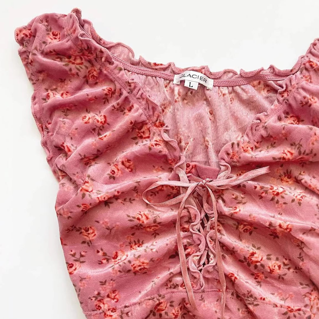 Damen Spitzenshirt mit Raffung und floralem Muster Drune