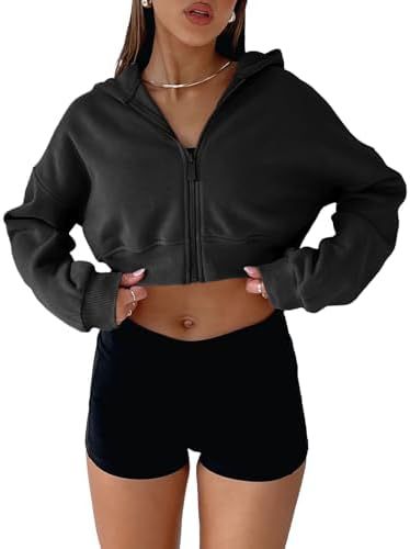 Damen trendige cropped Kapuzenjacke Drune