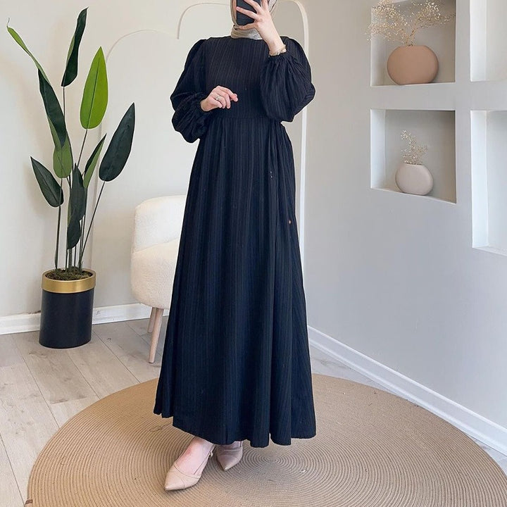 Damen Maxikleid mit elegantem Falten-Design und langen Puffärmeln Drune