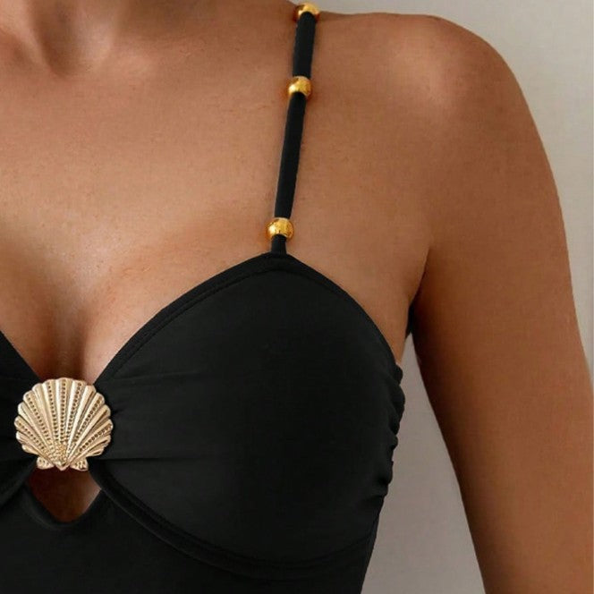 Damen Eleganter Badeanzug mit dekorativem Muschel-Detail Drune