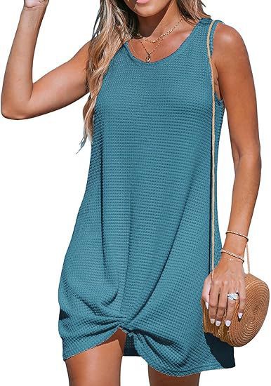Damen lässiges Sommerkleid aus strukturierter Baumwolle mit verspieltem Knoten Drune