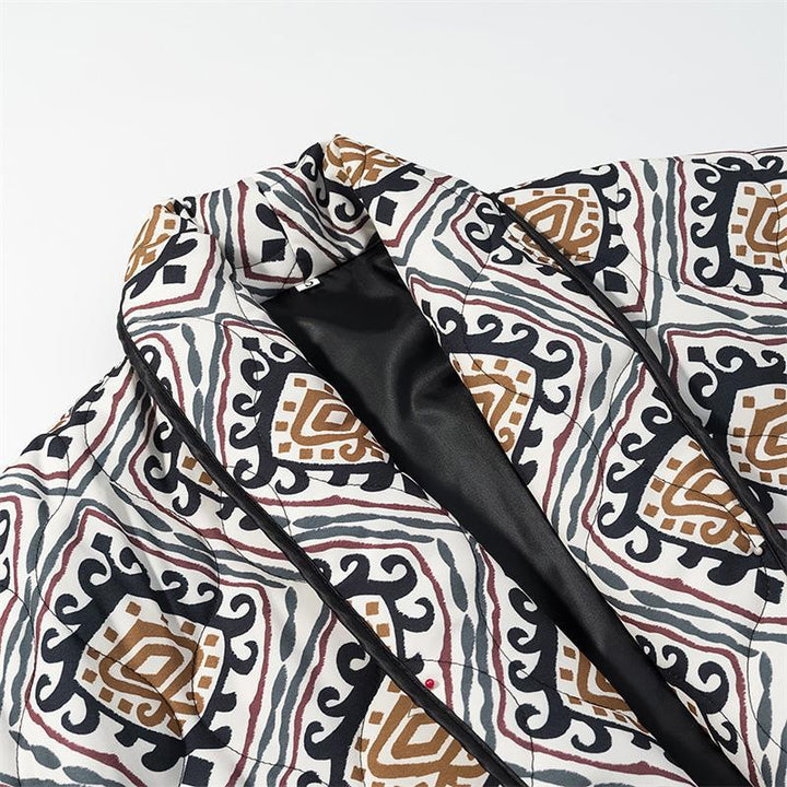 Damen modische Blazerjacke mit Bindegürtel und kunstvollem Muster Drune