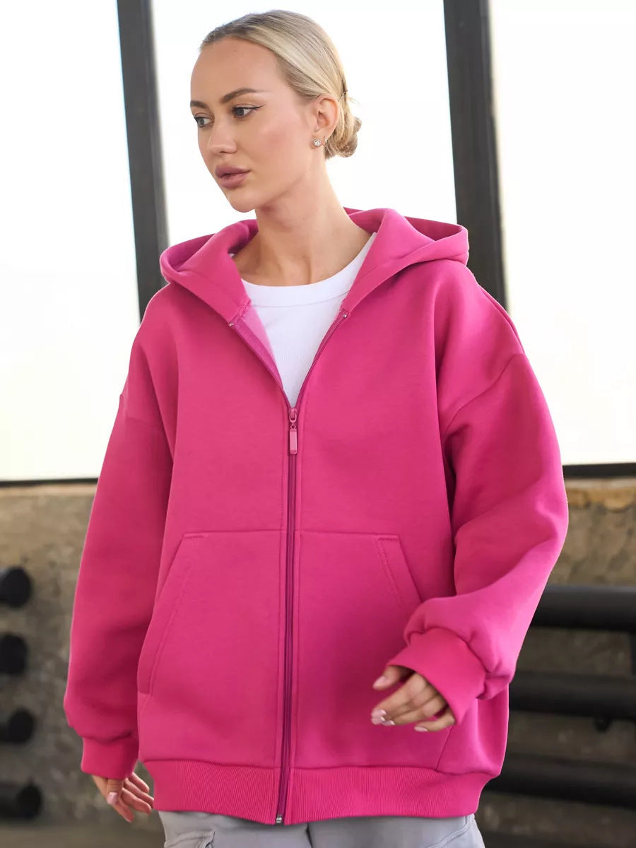 Damen oversized Kapuzenjacke mit durchgehendem Reißverschluss Drune