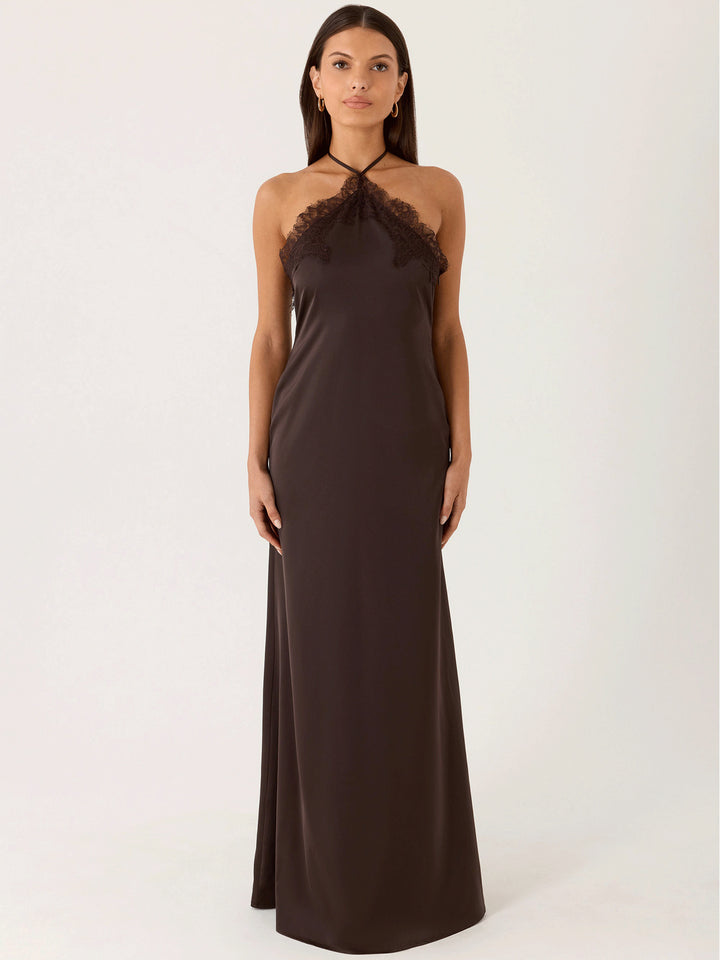 Damen Elegantes Maxikleid mit raffiniertem Spitzen-Bustier und fließendem Stoff Drune