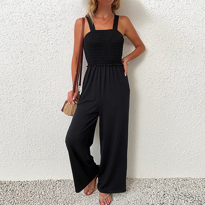Damen Wildleder Jumpsuit mit schmalem Gummibund und eleganten Trägern Drune
