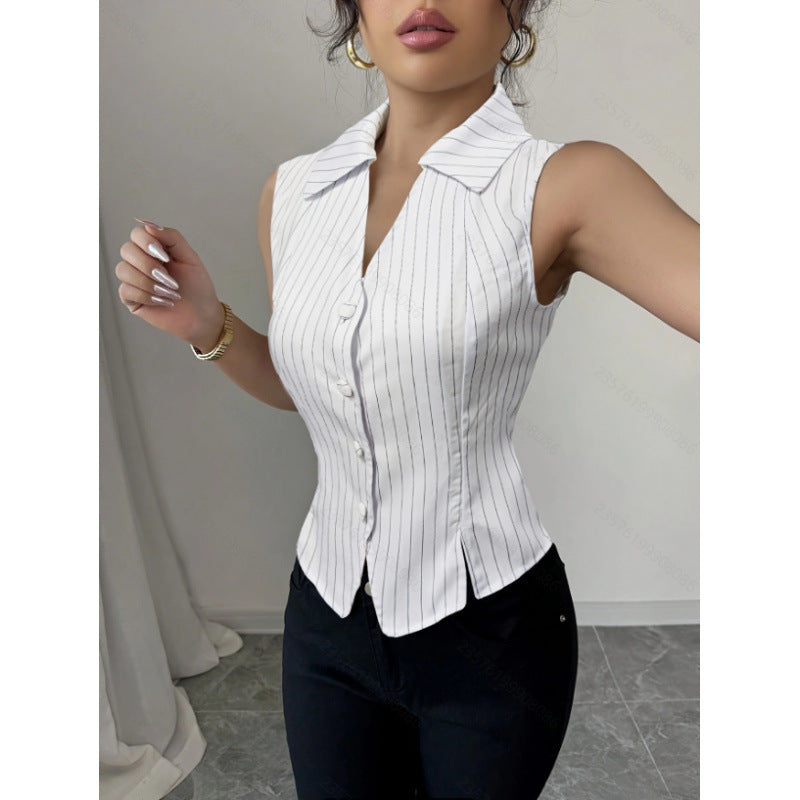 Damen Hemdbluse mit schmalen Streifen und Knopfleiste Drune