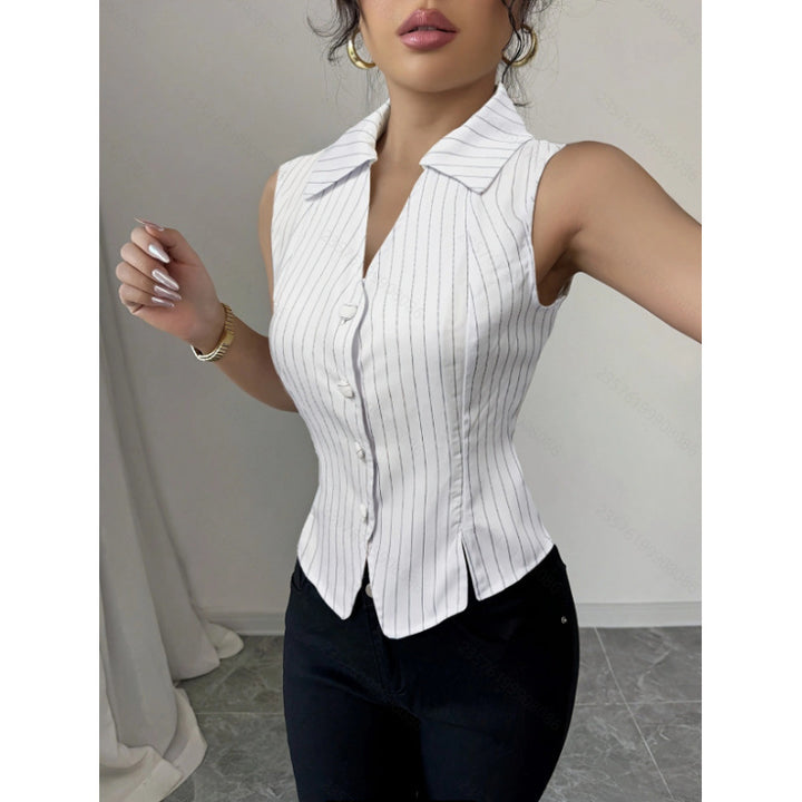 Damen Hemdbluse mit schmalen Streifen und Knopfleiste Drune