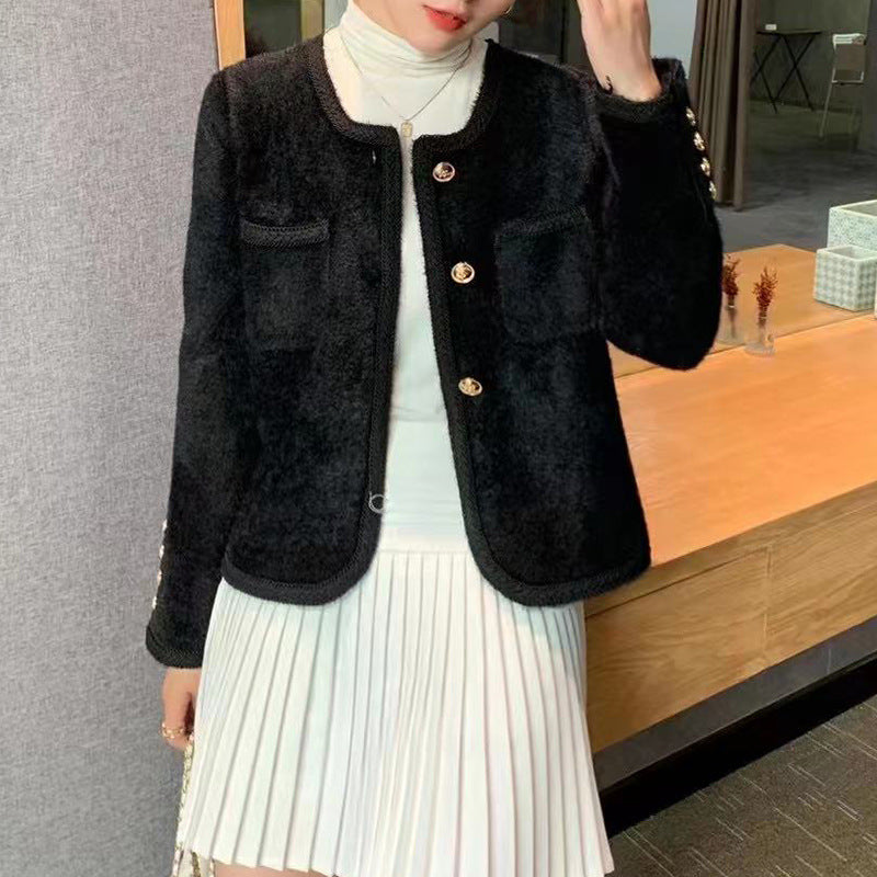 Damen Elegante Strickjacke mit goldenen Knöpfen und feiner Struktur Drune