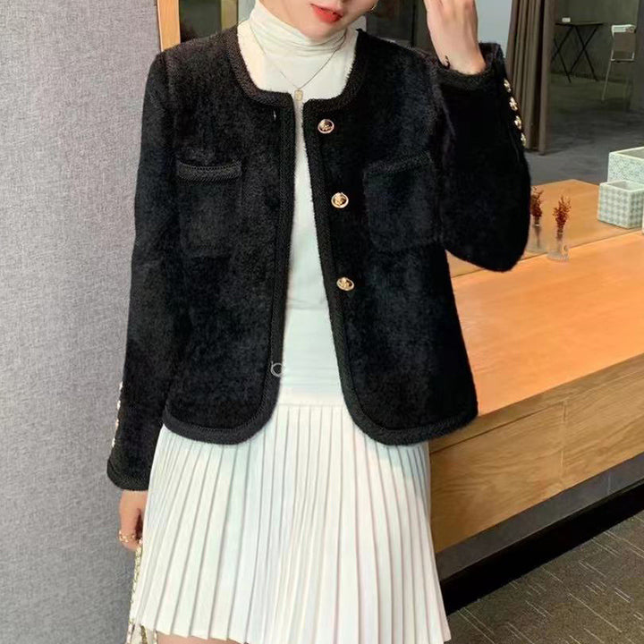 Damen Elegante Strickjacke mit goldenen Knöpfen und feiner Struktur Drune
