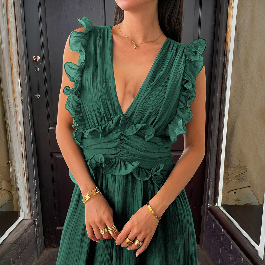 Damen Elegantes Wickelkleid mit Rüschendetails und taillierter Silhouette Drune