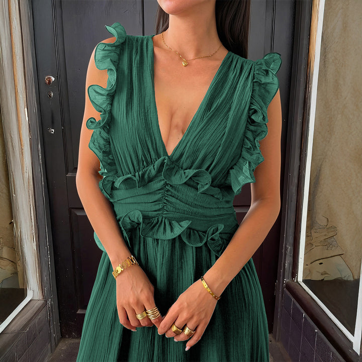 Damen Elegantes Wickelkleid mit Rüschendetails und taillierter Silhouette Drune