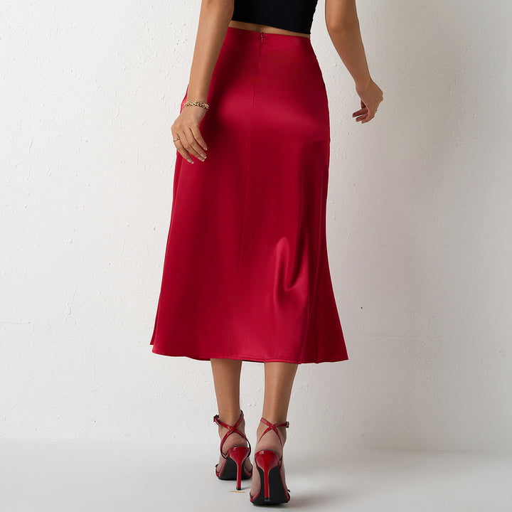 Damen eleganter Midirock aus schimmerndem Stoff mit figurschmeichelndem Schnitt Drune